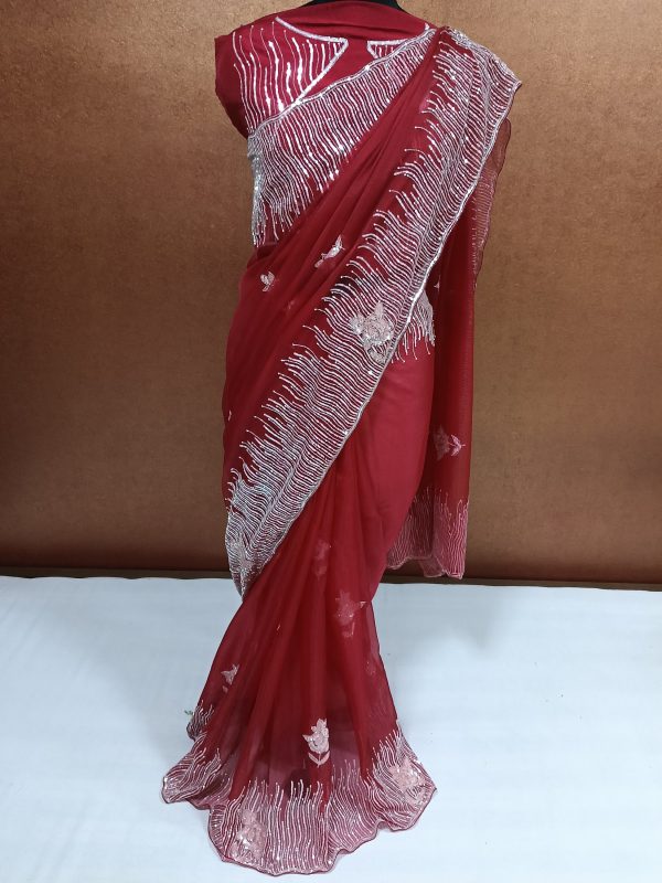 Label T2 Designer Saree Sequence HAND EMBROIDERY