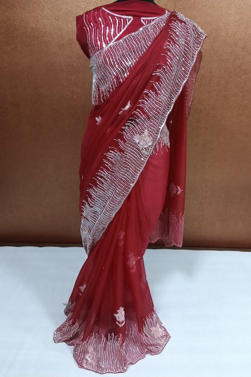 Label T2 Designer Saree Sequence HAND EMBROIDERY