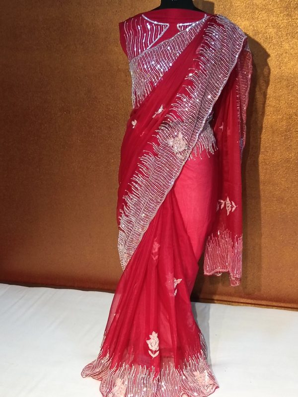 Label T2 Designer Saree Sequence HAND EMBROIDERY - Image 2