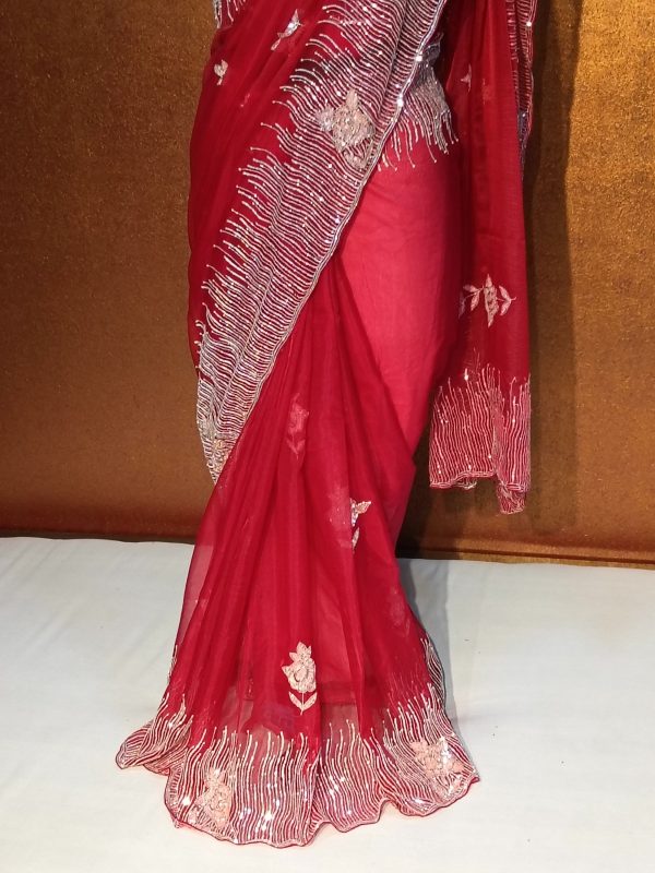Label T2 Designer Saree Sequence HAND EMBROIDERY - Image 3