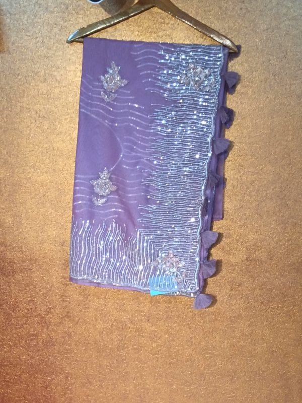 Label T2 Designer Saree Sequence HAND EMBROIDERY - Image 4