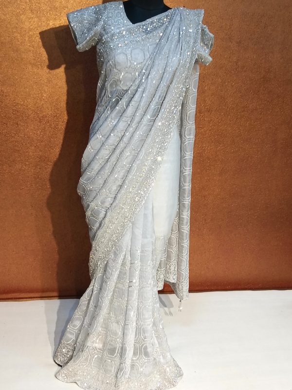 Label T2 Designer Saree with Hand Embroidery Sequence work - Image 2