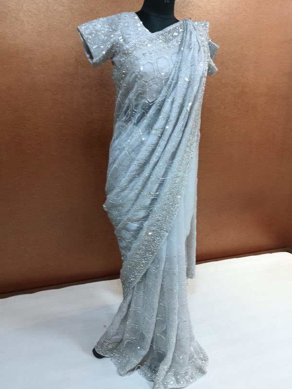 Label T2 Designer Saree with Hand Embroidery Sequence work - Image 3