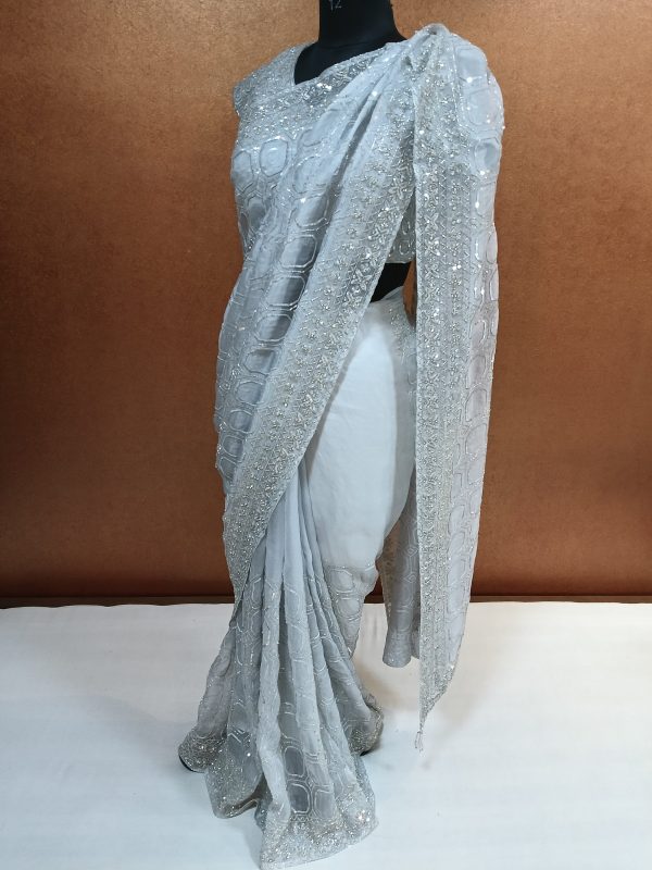 Label T2 Designer Saree with Hand Embroidery Sequence work - Image 4