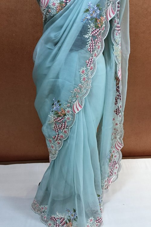 Label T2 Designer Saree with Heavy Hand Embroidery