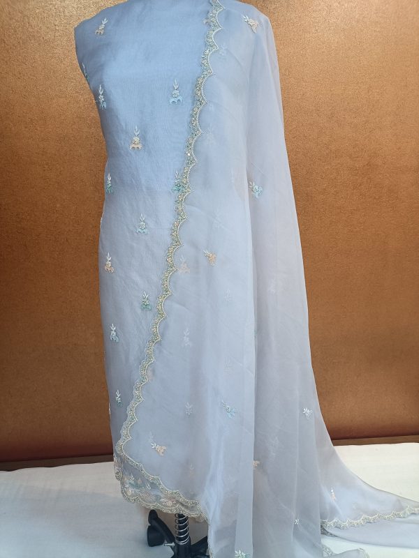 Label T2 Designer Kurti Pant with Dupatta Heavy Shadow Hand Embroidery work - Image 3