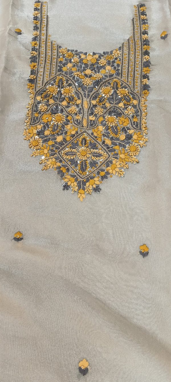 LABEL T2 DESIGNER UNSTITCHED KURTI WITH DUPATTA HEAVY HAND EMBROIDERY - Image 3