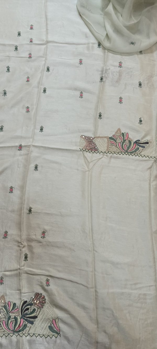 Label T2 Designer UNSTITCHED KURTI Pant with Dupatta Exclusive Hand Embroidery - Image 2