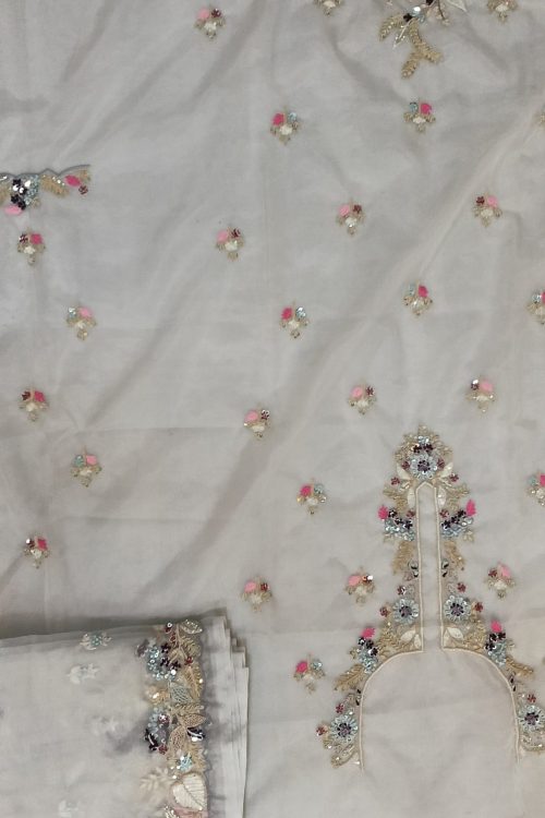 Label T2 Designer UNSTITCHED KURTI Pant with Dupatta Exclusive Hand Embroidery