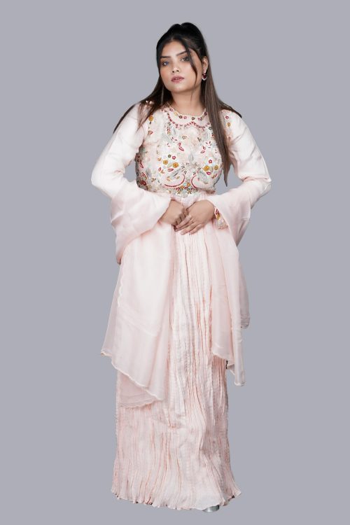 Label T2 Designer Crush Gown With Dupatta Heavy Hand Embroidery
